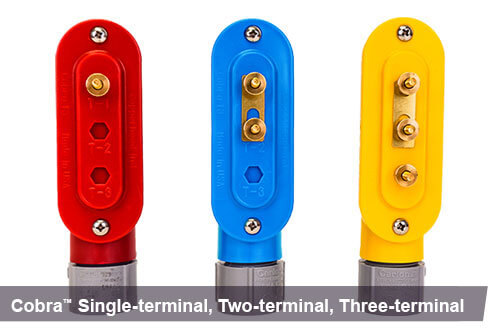 Cobra access points with single-terminal, two-terminal, and three-terminal in red, blue, and yellow