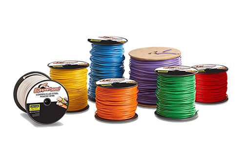 high-strength tracer wire in white, yellow, orange, blue, purple, green, and red