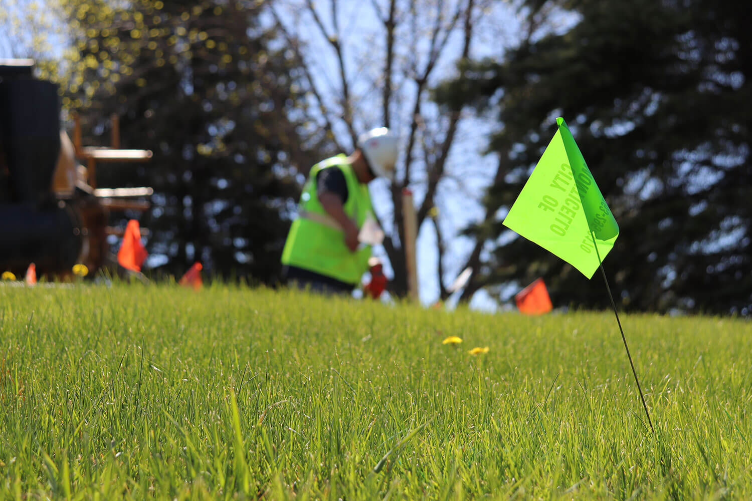 Pipe markers in the grass