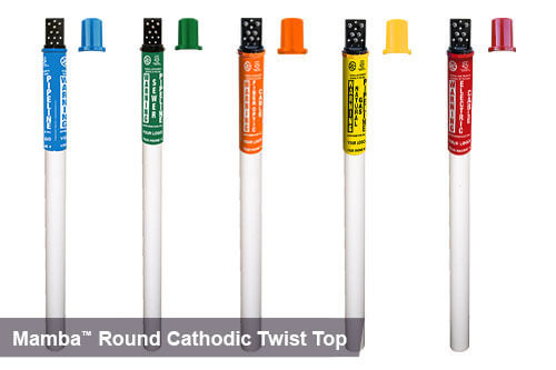 Mamba round cathodic twist top marker posts in blue, green, orange, yellow, and red