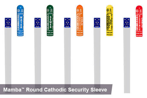 Mamba round cathodic security sleeves in blue, green, orange, yellow, and red