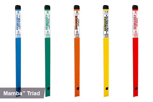 Mamba triad marker posts in blue, green, orange, yellow, and red