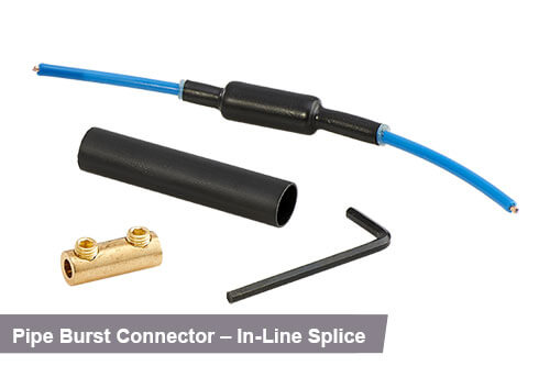 Pipe burst in-line splice in blue