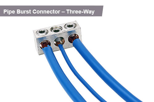 Pipe Burst three way connector in blue