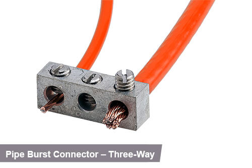 Pipe-burst three way connector in orange