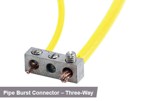 Pipe-Burst three way connector in yellow