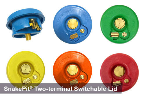 SnakePit 2 terminal switchable lid in blue, green, yellow, orange, and red