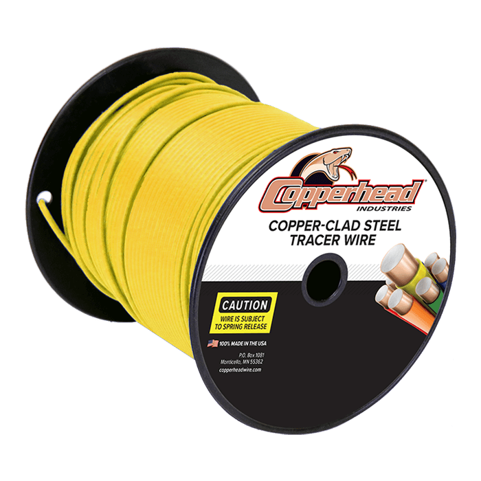 Spool of yellow copper-clad steel tracer wire